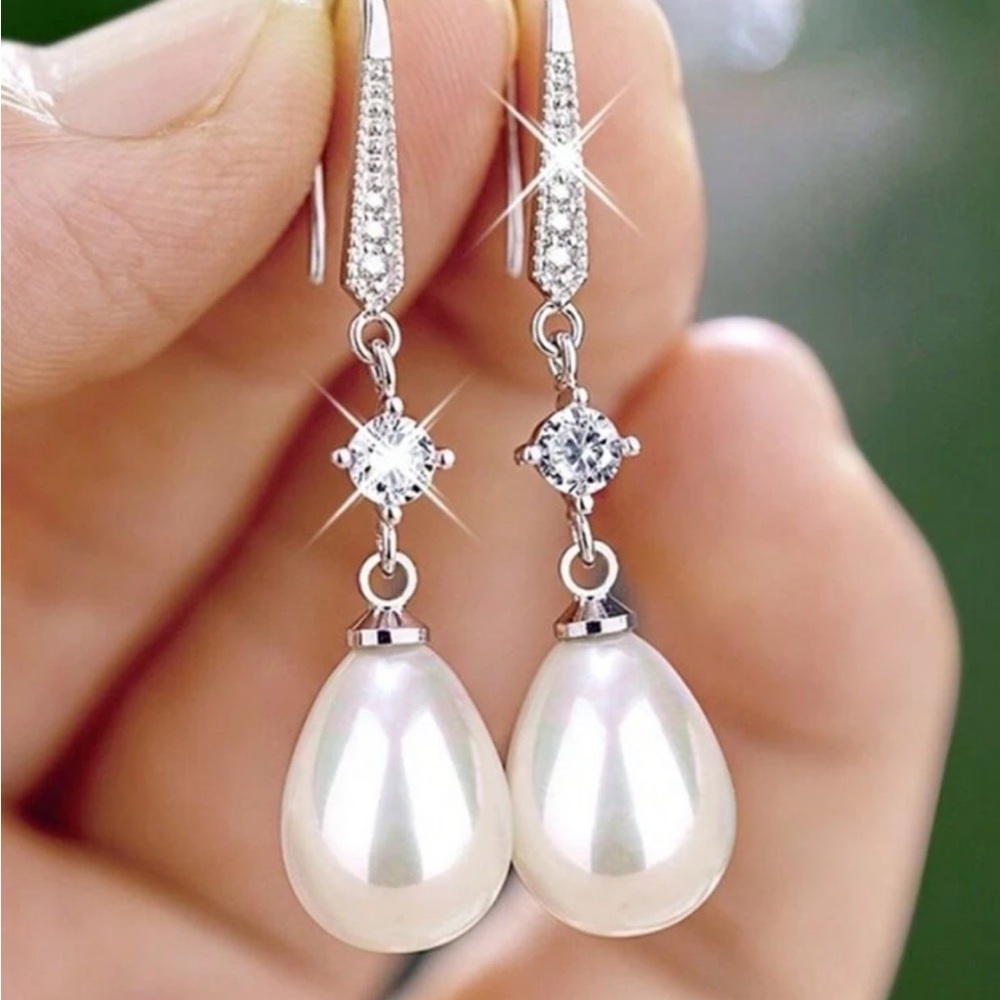 Elegant Silver Pearl Drop Earrings